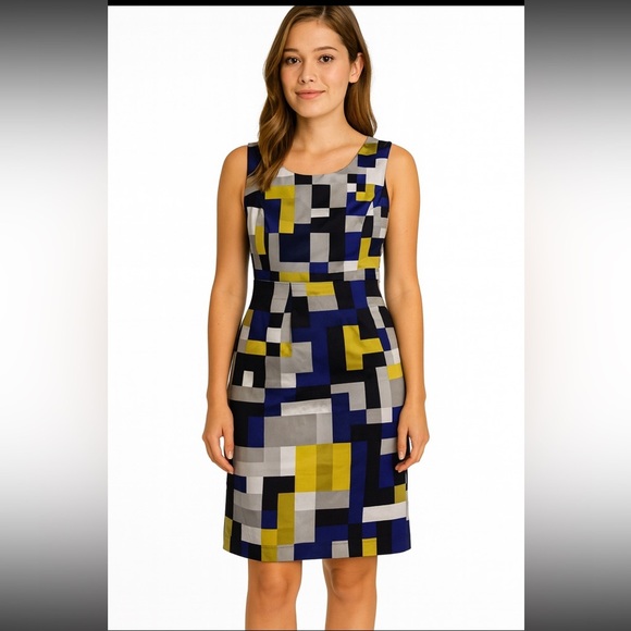 Banana Republic Color Block Midi Dress - Navy, Mustard, Charcoal, Black - Picture 1 of 8
